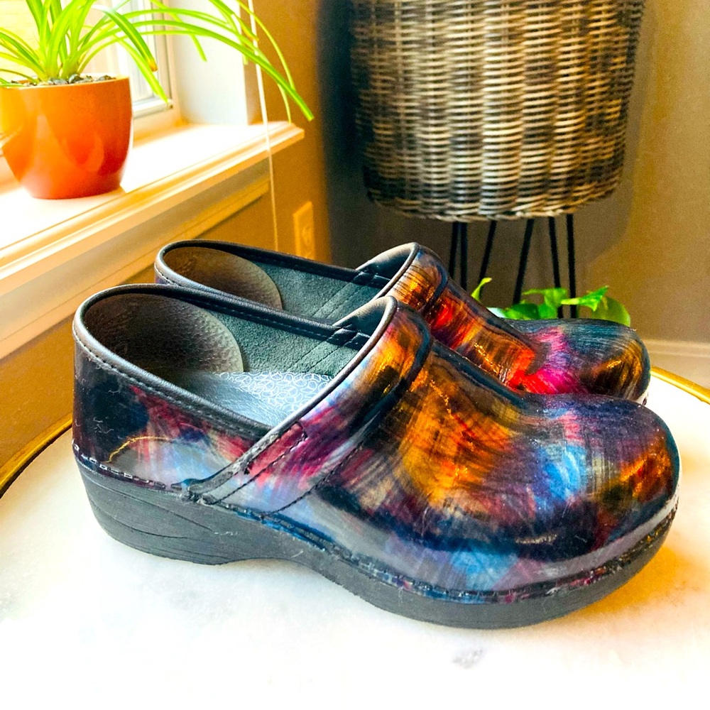 Women’s “Dansko” Multi-color Metallic Clogs, size 37 EU, size 7.